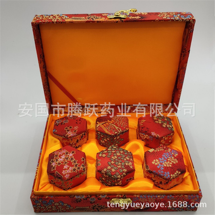 Hexagonal Brocade Gift Box Red Silk Finish for Honey Pills Wax Pills and Jewelry Storage - Image 3