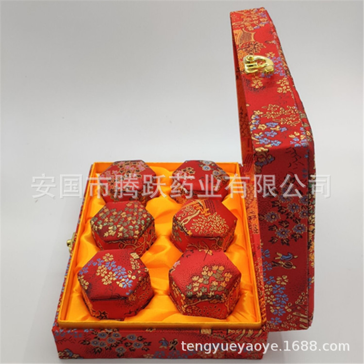 Hexagonal Brocade Gift Box Red Silk Finish for Honey Pills Wax Pills and Jewelry Storage - Image 4