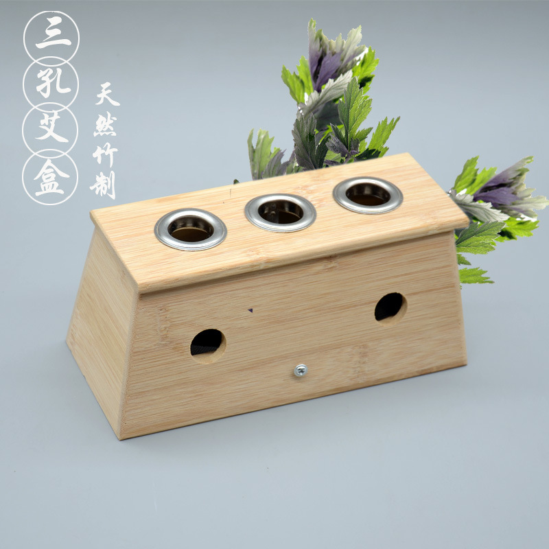 3-Hole Bamboo Moxibustion Box Ai Jiu He Warming Moxa Burner for Home Use Fits 1.8cm Moxa Sticks - Image 2