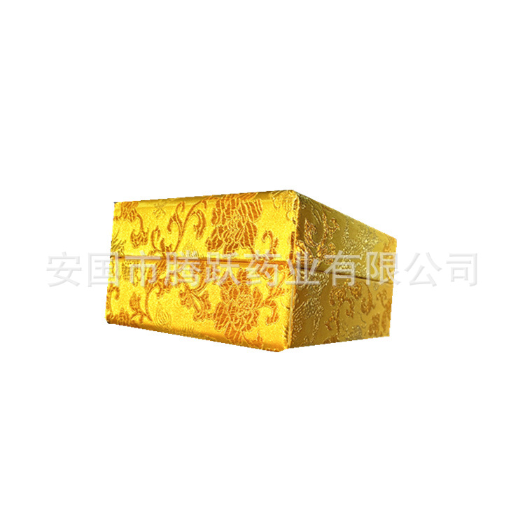 Hexagonal Brocade Gift Box Yellow Silk-Style Packaging Empty Presentation Box for Herbal Gifts - Image 3