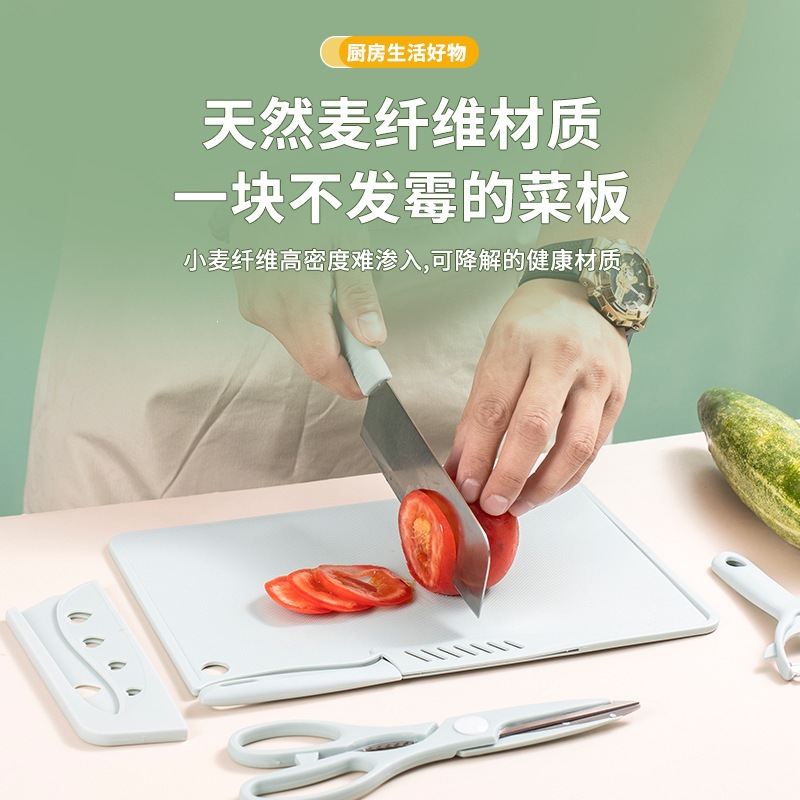 Portable Cutting Board Set 5 Piece Food Grade Plastic Chopping Boards with Stainless Steel Knives for Baby Food and Travel - Image 2