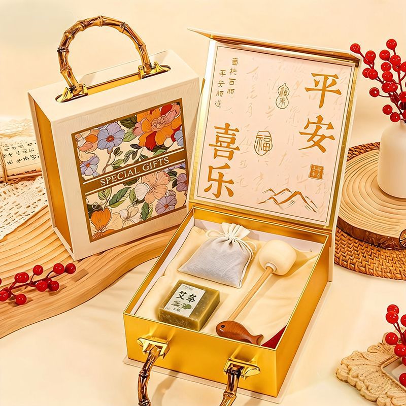 Chinese Style Foot Soak Gift Set Tulip Cotton Cloth Wrap Ribbon Business Gift - Image 4