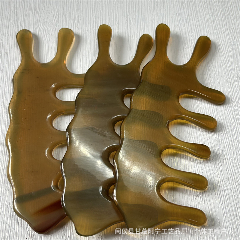 Horn Comb Scalp Massage Comb 5 Teeth Meridian Gua Sha Head Massager 10-15CM - Image 2