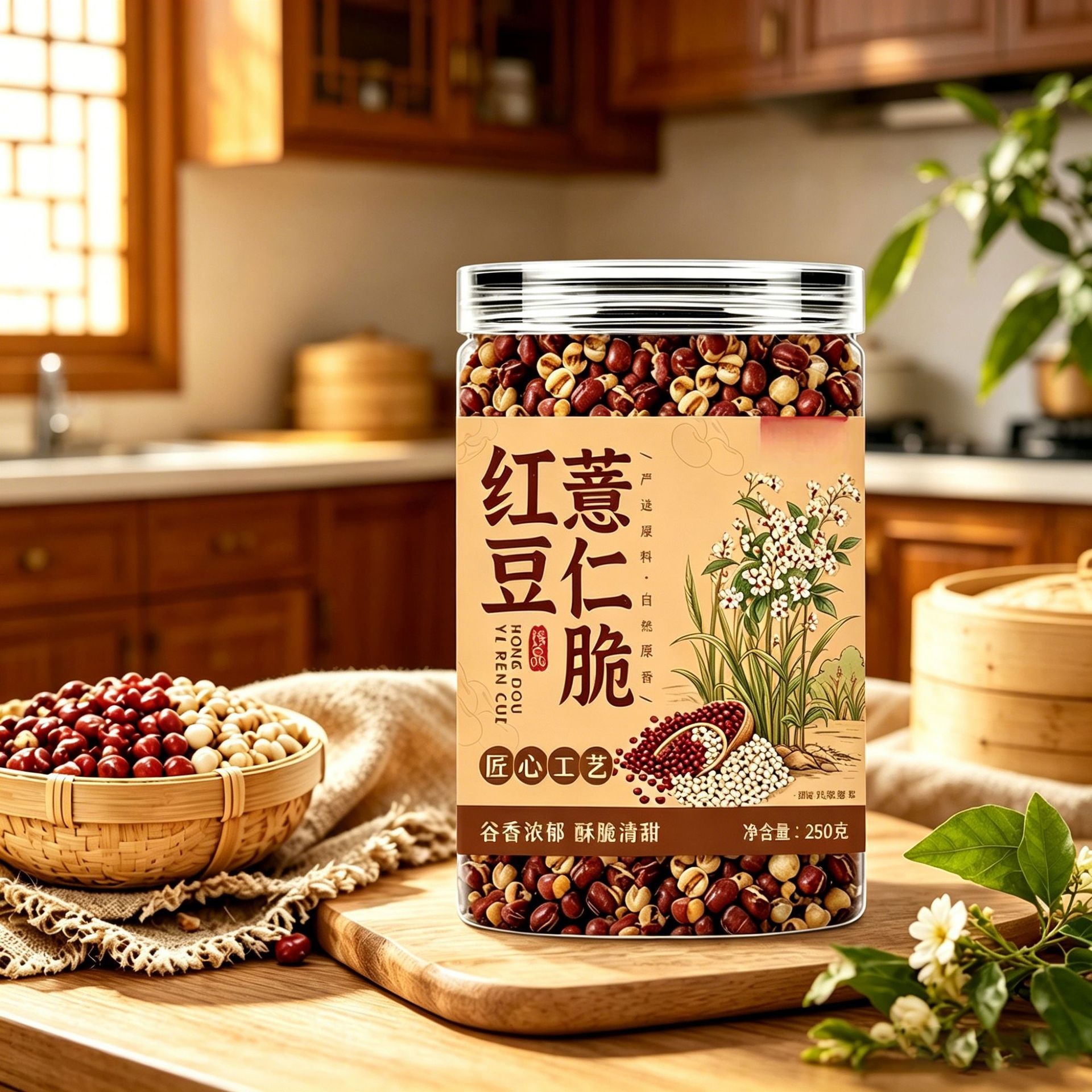 Crispy Red Bean and Coix Seed Snack Ready to Eat 250g Jar - Image 2