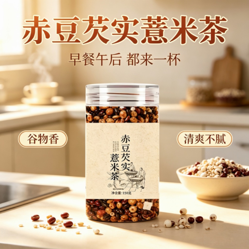 Adzuki Bean Euryale Coix Seed Tea Chi Xiao Dou Qian Shi Yi Mi Fu Ling 150g Canister Hot Brew Herbal Blend - Image 2