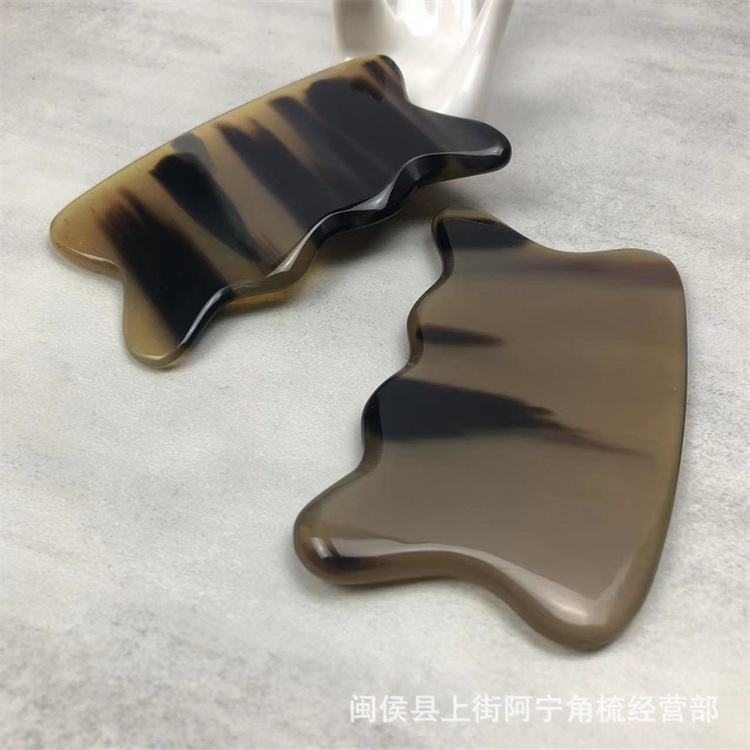 Horn Gua Sha Board Buffalo Horn Scraping Massage Tool Wavy Plate for Body Back Face Meridian Care 9.5cm - Image 2