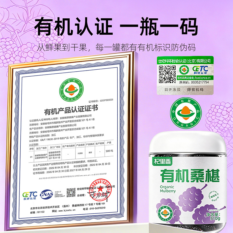 Organic Dried Mulberry Fruit 510g Round Jar Panzhihua Sang Shen Dried Mulberries for Tea and Wine - Image 4