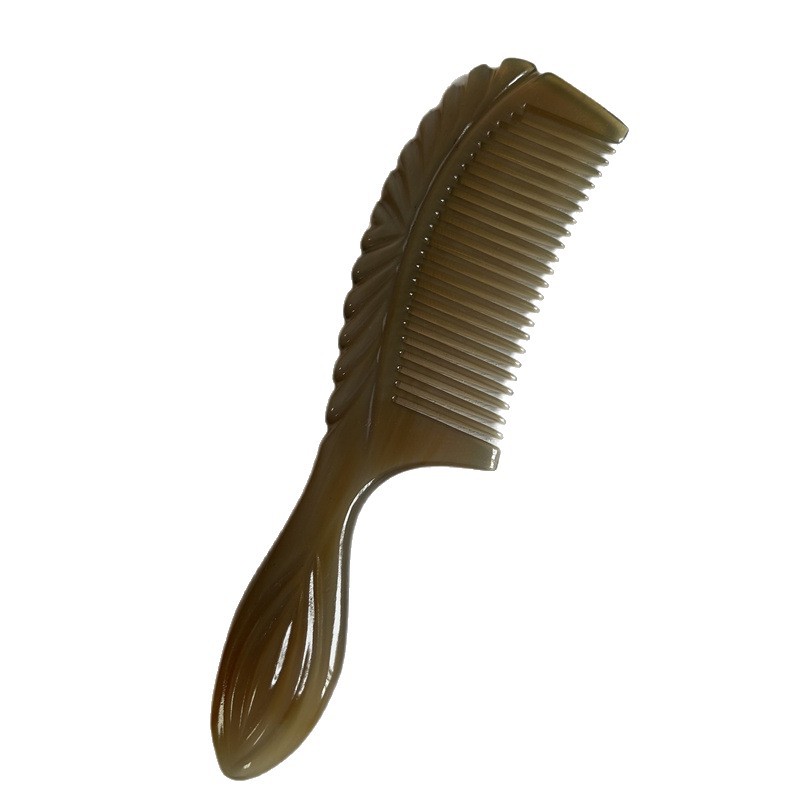 Yak Horn Comb 18cm Thick Carved Handle Comb Black Flower Pattern Hair Comb for Daily Grooming - Image 5