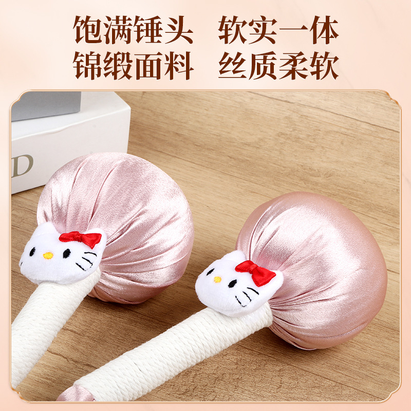 Cute Cat Cartoon Satin Moxa Hammer Handheld Back Massage Tool 26cm - Image 2