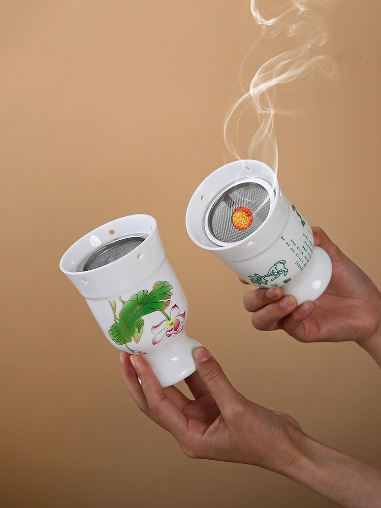 Double-Layer Ceramic Moxibustion Jar with Heat-Insulated Cover Handheld Warming Massage Tool for Gua Sha and Moxa Therapy - Image 3