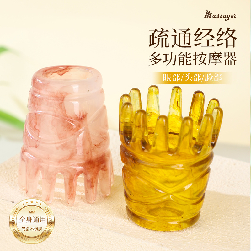Resin Meridian Scalp Massage Comb Round Cylinder Hair Brush for Head Therapy and Relaxation - Image 2