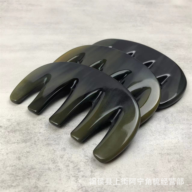 Water Buffalo Horn Five-Tooth Gua Sha Comb Black Horn Scalp Massage Comb Meridian Comb Under 10cm - Image 4