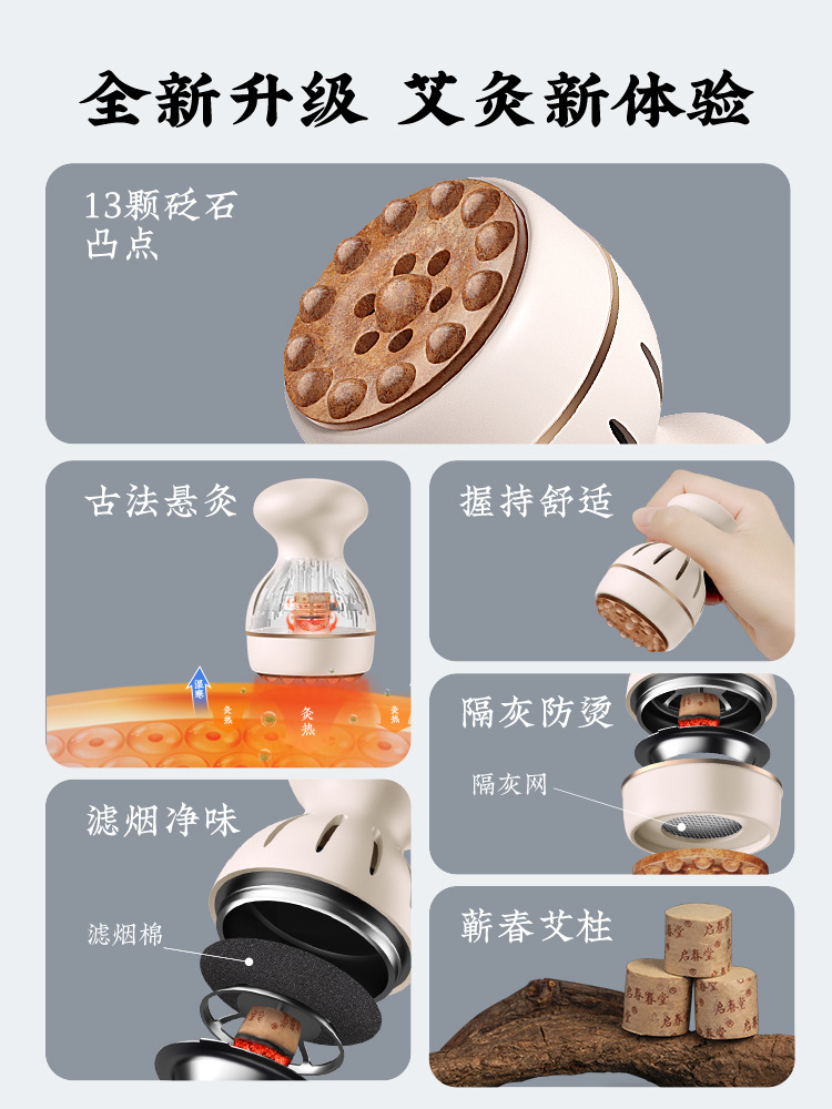 Qichuntang Bian Stone Facial Moxibustion Jar with Gua Sha Wand and 10 Smoke Filter Pads Home Face Care Tool - Image 3