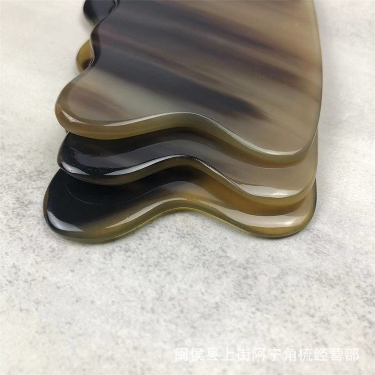 Horn Gua Sha Board Wavy Scraping Massage Tool Black Buffalo Horn 9.5cm Body Meridian Point Care - Image 3