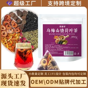 Dark Plum Hawthorn Lotus Leaf Tea (Wu Mei Shan Zha He Ye Cha) — Rose & Mulberry Herbal Blend, 10g x 10 Sachets