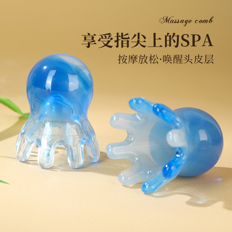 Octopus Massage Comb Scalp Meridian Comb Wide Teeth Gua Sha Head Massager Portable Resin Gray - Image 2