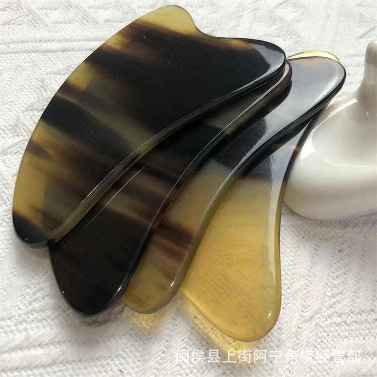 Horn Gua Sha Scraping Board Set Dolphin Heart Triangle Shapes Facial Massage Tool 9.5x5.5cm - Image 3