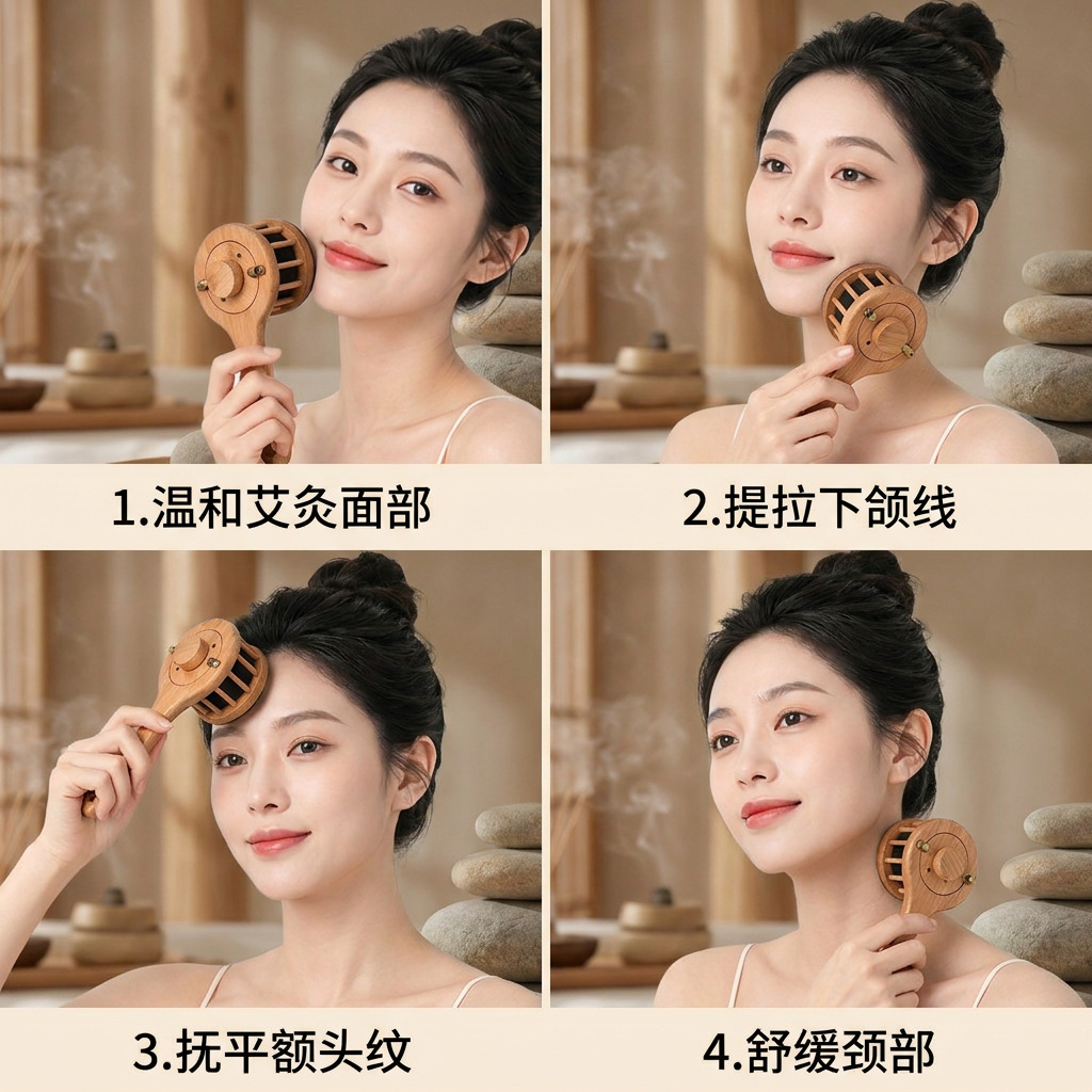 Bian Stone Facial Moxibustion Jar Handheld Gua Sha Massage Tool with 54 Moxa Cones for Spa Beauty Care - Image 4