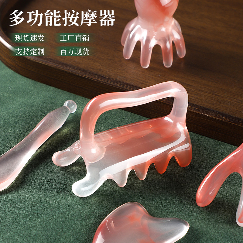 Resin Gua Sha Massage Tool Set 5 Piece Facial Scraping Board and Guasha Stick for Body Care - Image 4