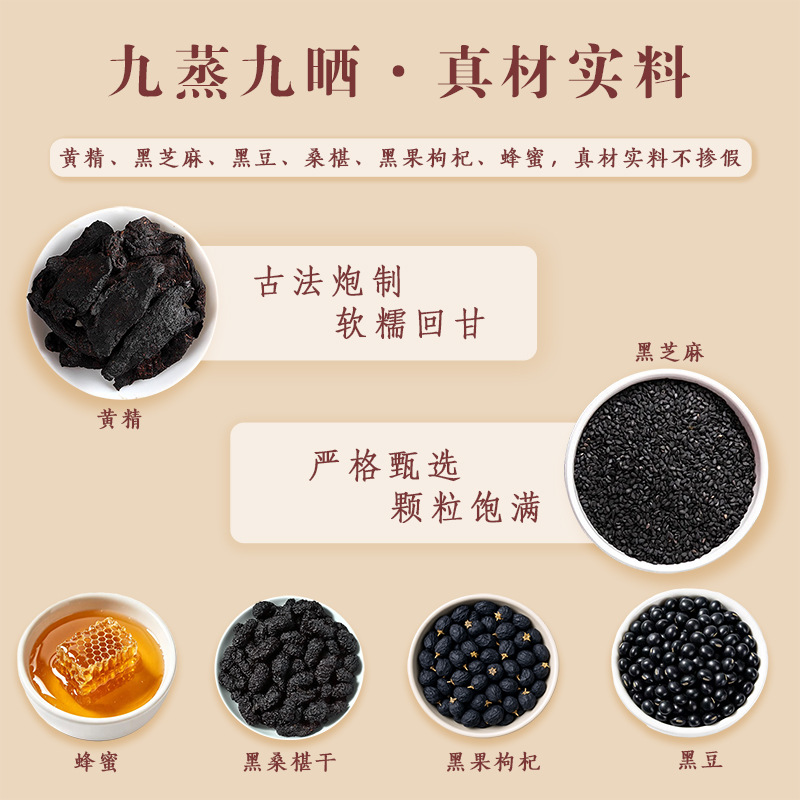 Five Black Herbal Balls (Huang Jing, Black Sesame & Mulberry) — Honey-Refined Wellness Pills - Image 3