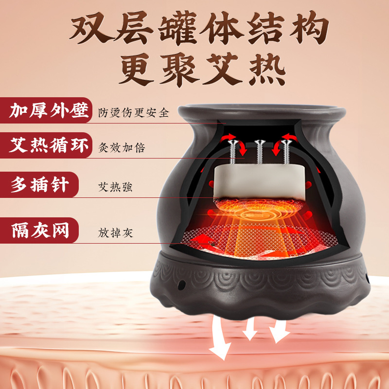 Bian Stone Moxibustion Jar Double Layer Heat Shield Warm Moxa Device for Home and Studio Use with 9 Thick Moxa Sticks - Image 2