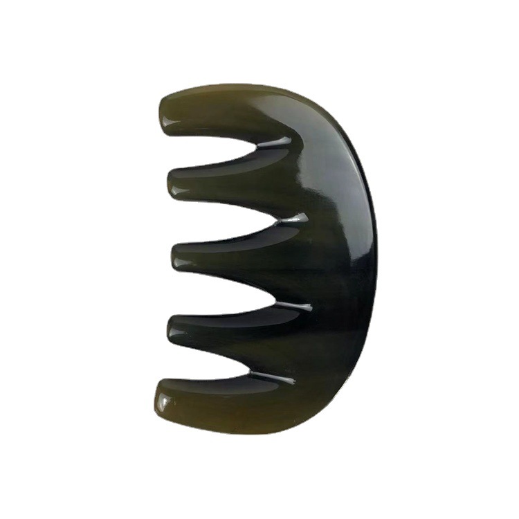 Water Buffalo Horn Five-Tooth Gua Sha Comb Black Horn Scalp Massage Comb Meridian Comb Under 10cm - Image 5