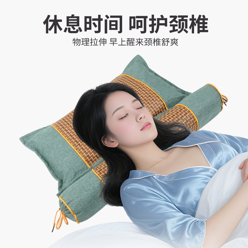 Mugwort Cooling Pillow Ai Cao Lian Ti Zhen Summer Sleep Pillow with Rattan Mat Cover for Neck Support - Image 3