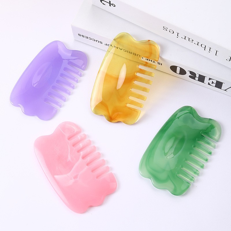 Resin Head Massage Comb Meridian Gua Sha Scalp Tool for Home Acupoint Care Purple - Image 4