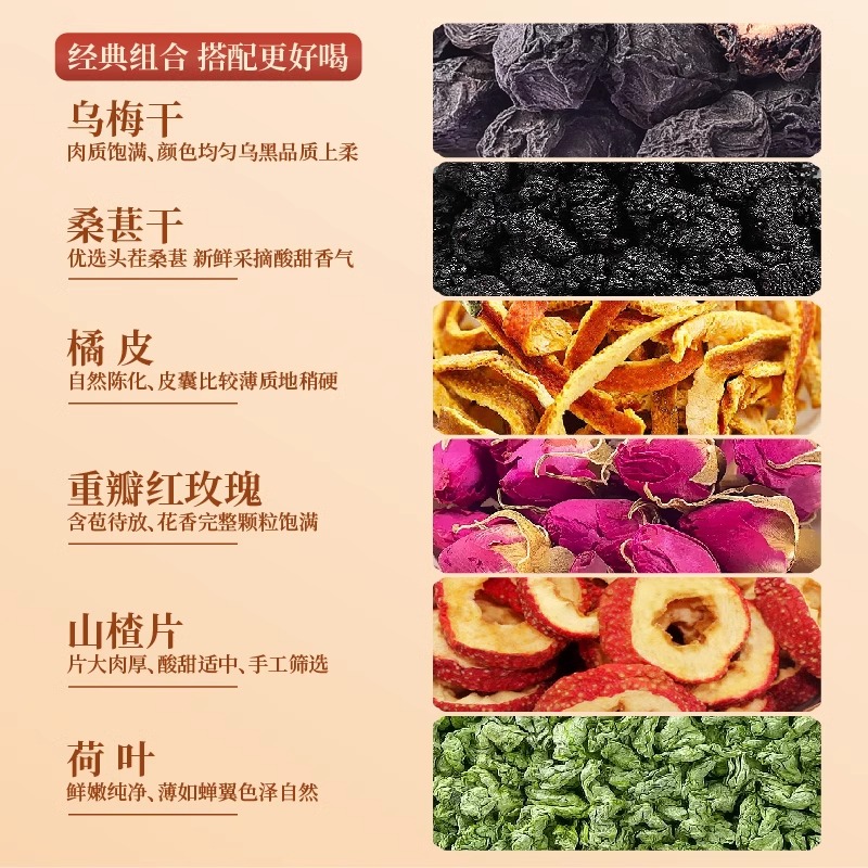Wumei Shanzha Sangshen Rose Chenpi He Ye Tea Bags 15 Pack Herbal Fruit Tea for Daily Steeping - Image 2