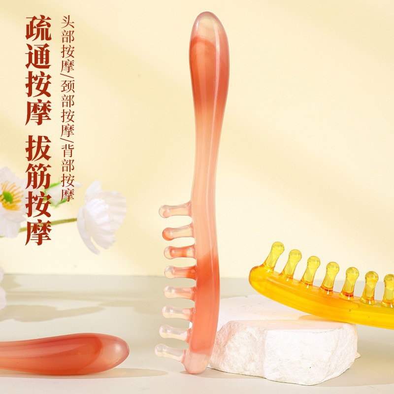 Resin Meridian Massage Comb Long Handle Short Teeth Anti Static Scalp Acupoint Massage Tool - Image 2