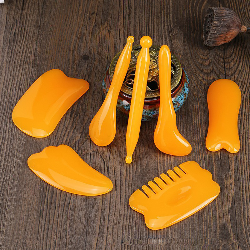 Resin Gua Sha Tool Set 7 Pieces Facial Eye Body Massage Comb for Meridian Care - Image 3