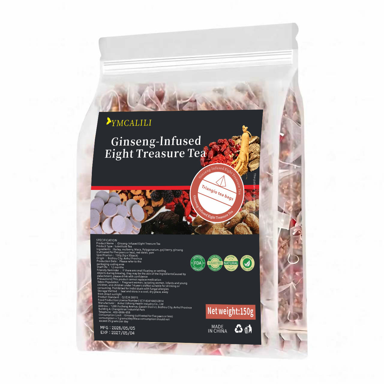 Ginseng Eight Treasure Tea Ren Shen Ba Bao Cha 30 Pyramid Tea Bags 150g Daily Herbal Blend - Image 5