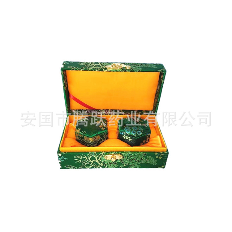 Hexagonal Brocade Gift Box Green Satin Empty Jewelry Display Case 2 Pack 5.5cm - Image 2
