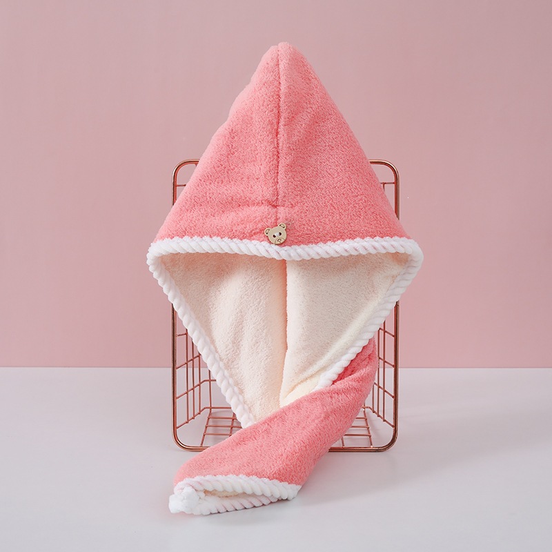 Double Layer Coral Fleece Hair Drying Cap Thick Super Absorbent Quick Dry Bath Hat Pink - Image 2