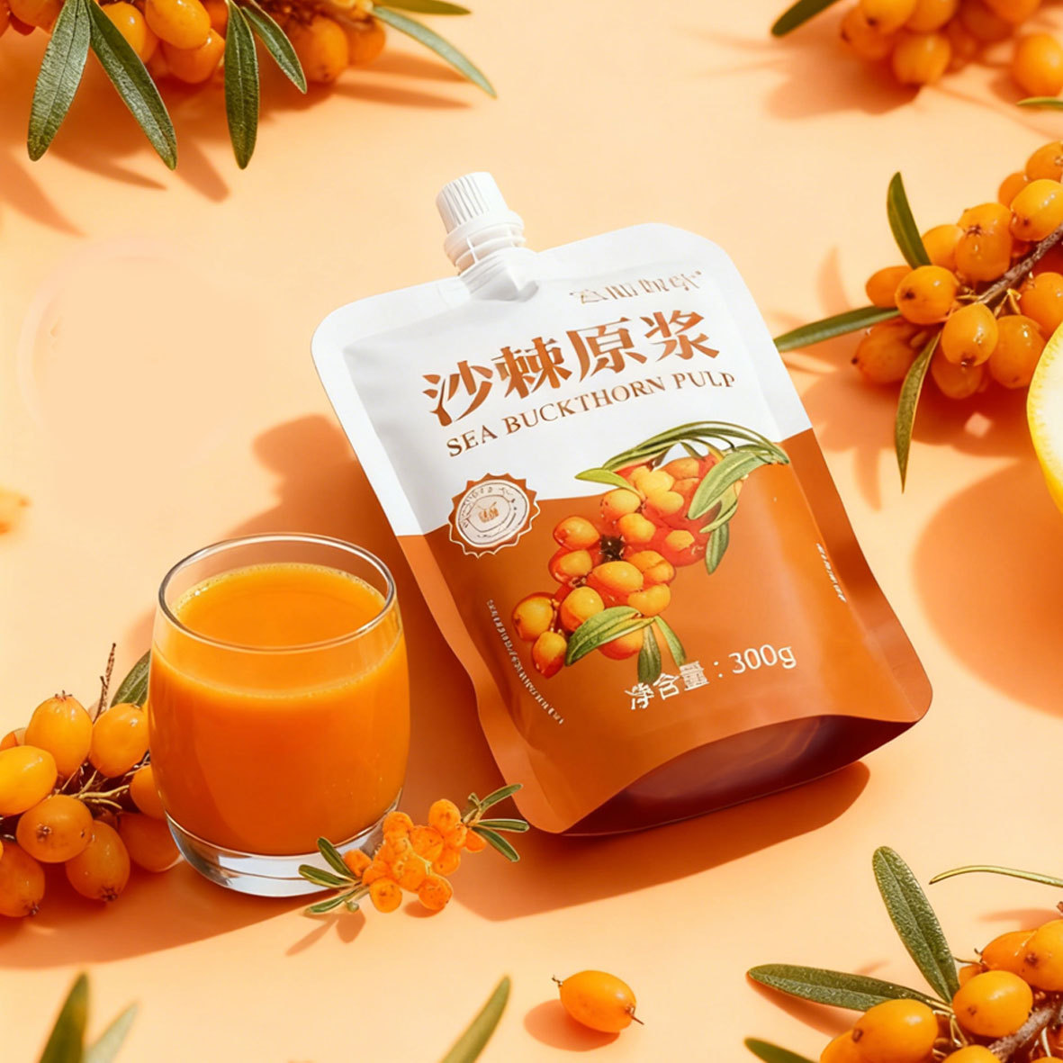 Sea Buckthorn Juice Puree 300ml Portable Spout Pouch Inner Mongolia Sourced - Image 2