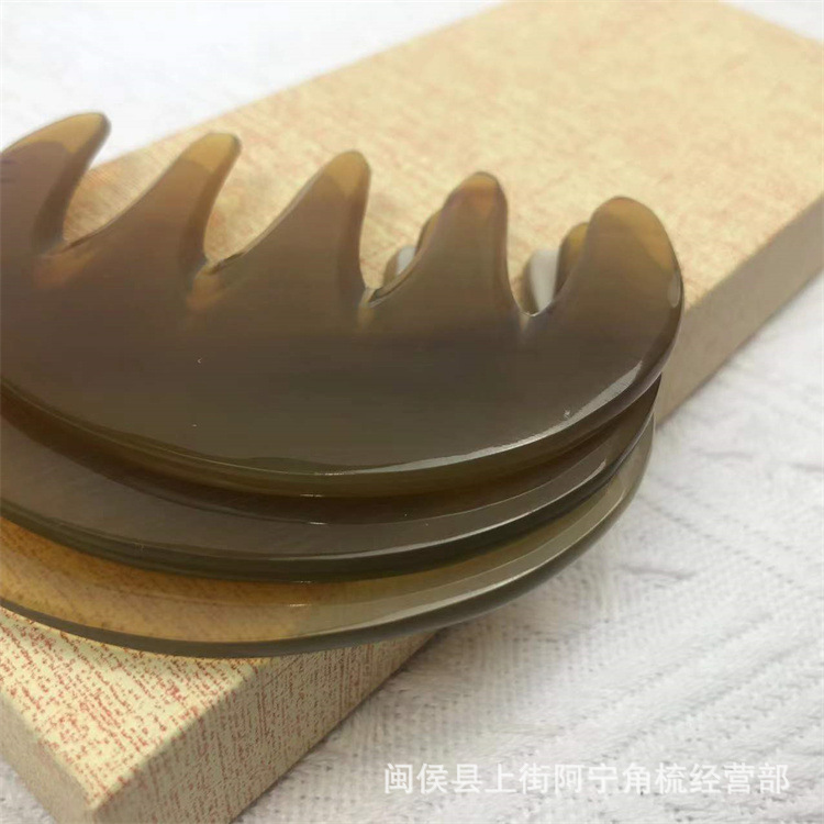 African Horn Five-Tooth Massage Comb Gua Sha Comb with Meridian Wand Dolphin Board 9.5cm - Image 3
