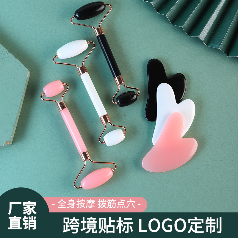 Resin Facial Gua Sha Massage Board Set with Roller Brush for Face and Meridian Care - Image 2