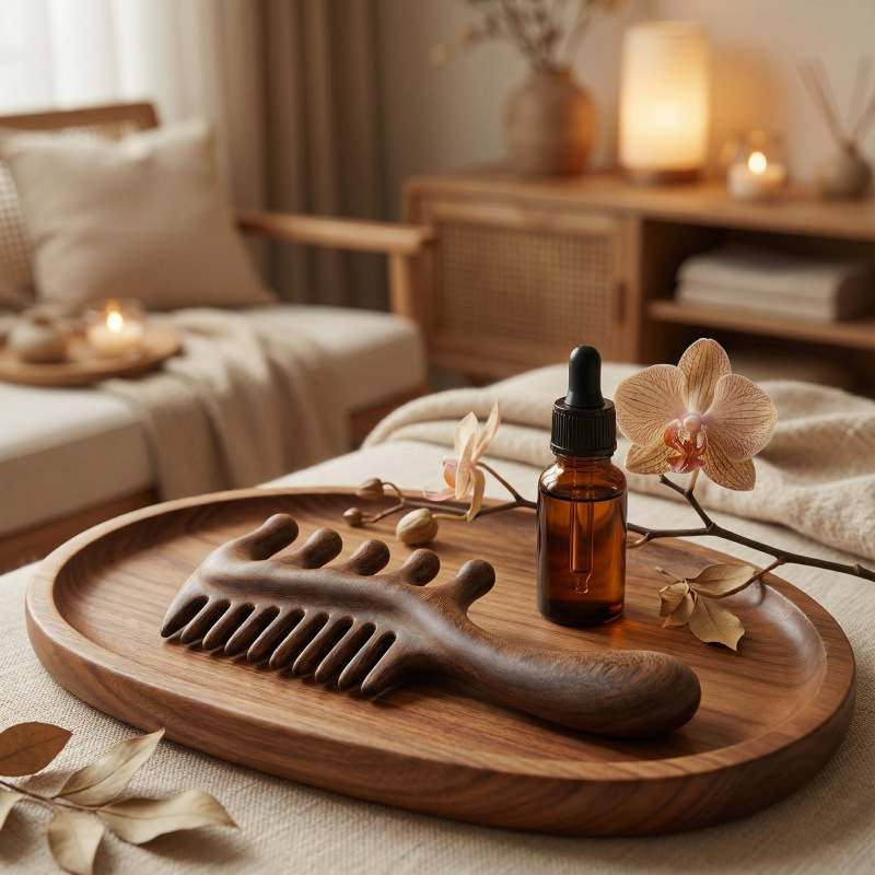 Sandalwood Meridian Massage Comb Wide Thick Teeth Double Sided Scalp Care 10-15cm - Image 4