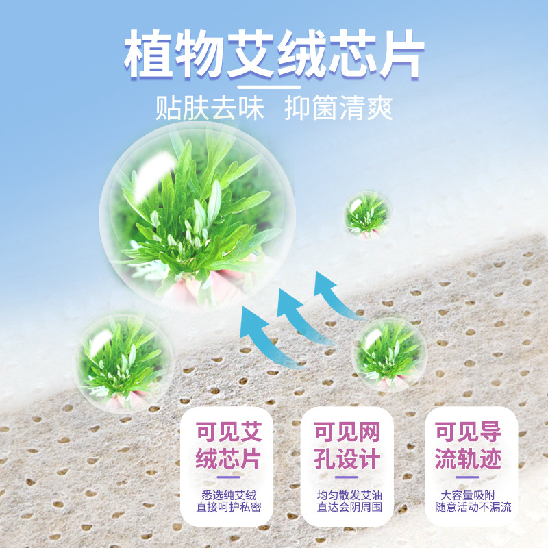 Mugwort Herbal Sanitary Pads Ai Ye Cotton-Soft Winged Daily Liners for Women 10 Pack - Image 3