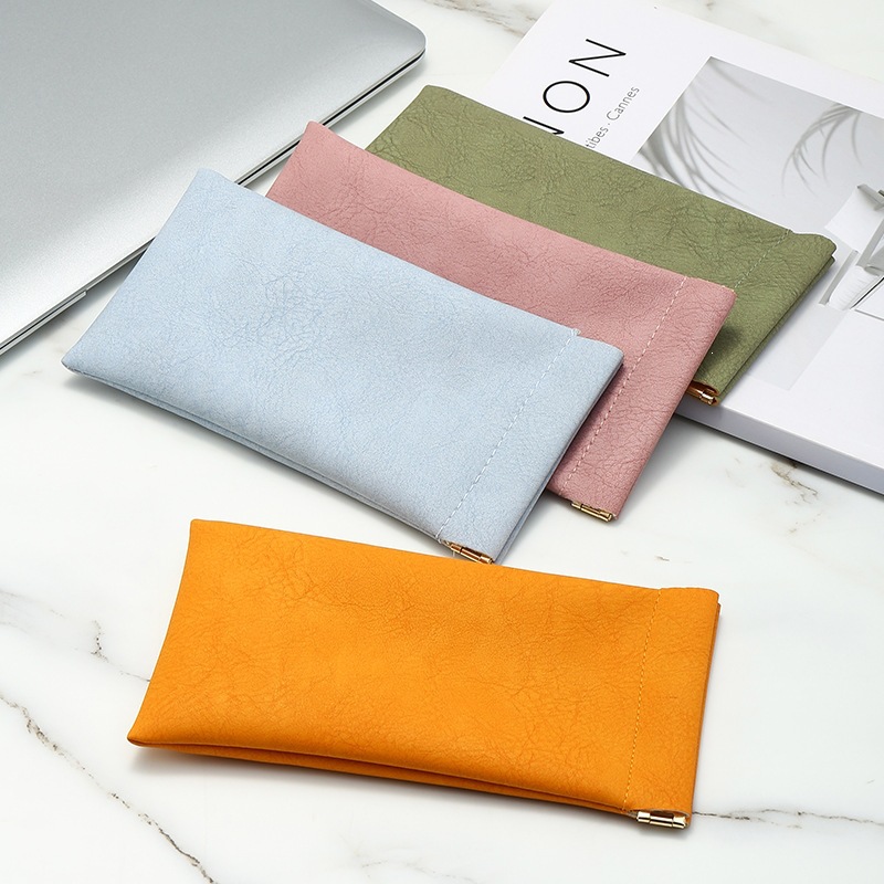 Leather Magnetic Glasses Pouch Mini Auto-Close Eyewear Bag Portable Lipstick Case Green - Image 4