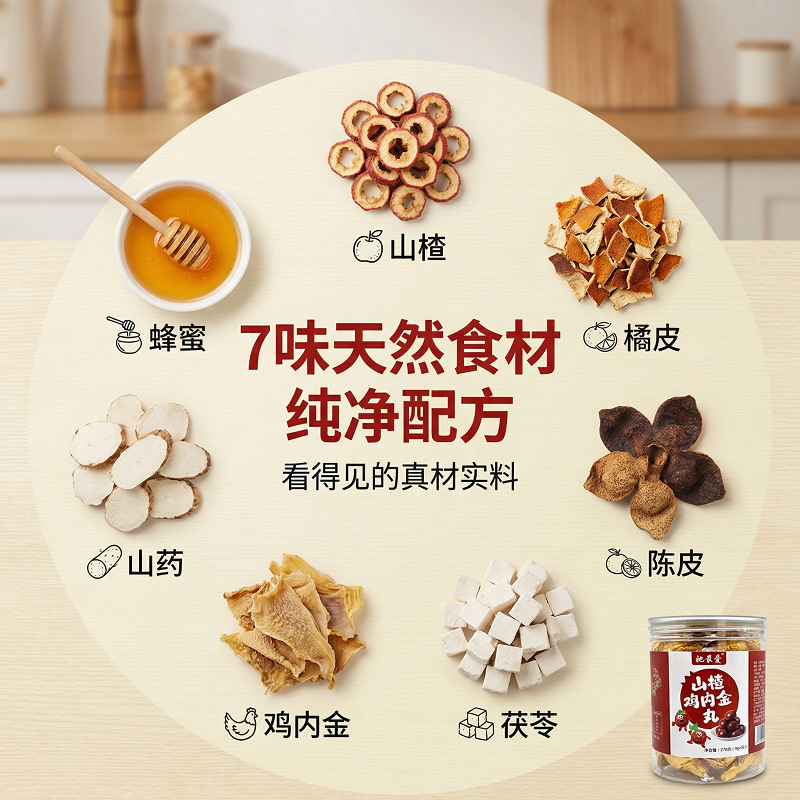 Hawthorn & Chicken Gizzard Lining Balls (Shan Zha Ji Nei Jin Wan) — Traditional Food-Herb Digestive Wellness Confections, 270g Jar - Image 2