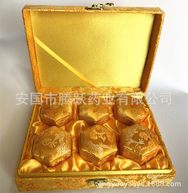 Hexagonal Brocade Gift Box Red Silk Finish for Honey Pills Wax Pills and Jewelry Storage - Image 5