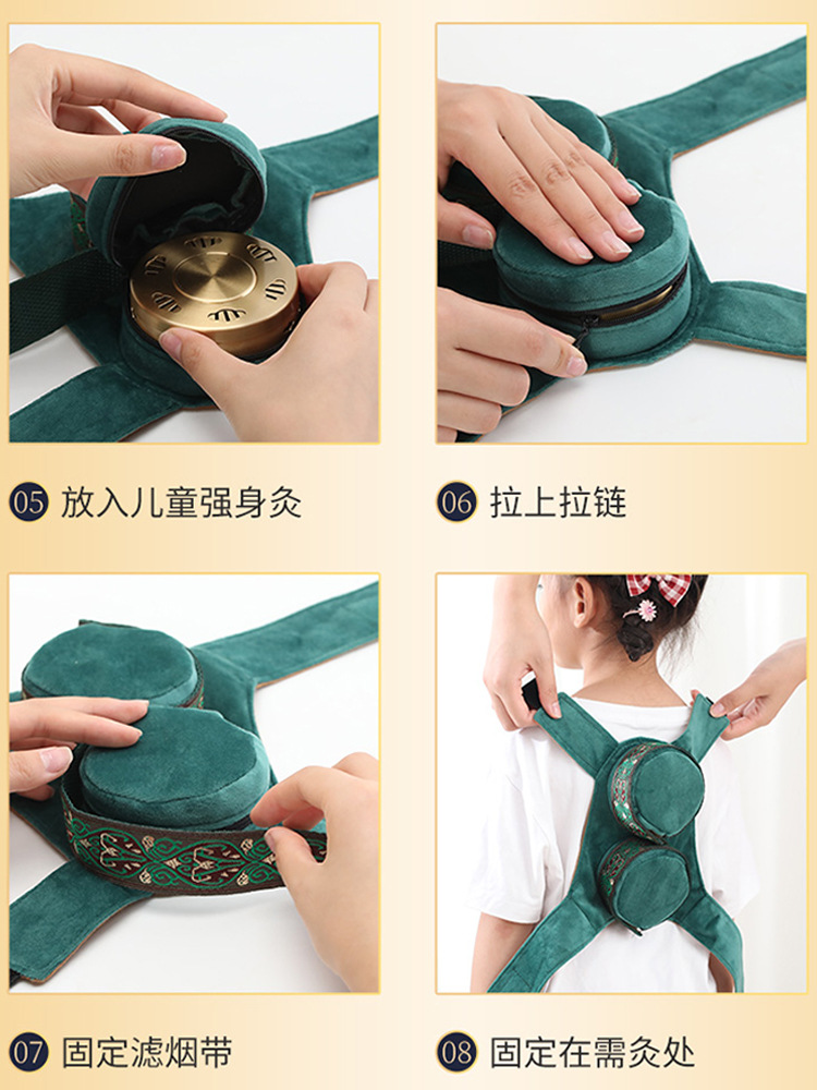 Portable Copper Moxibustion Box with Cloth Bag for Home Warm Compress on Abdomen and Body - Image 5