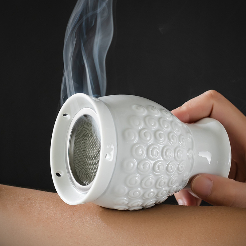 Multifunctional Ceramic Moxibustion Jar Double Wall Heat Insulated Cup Gua Sha Massage Warming Tool - Image 4