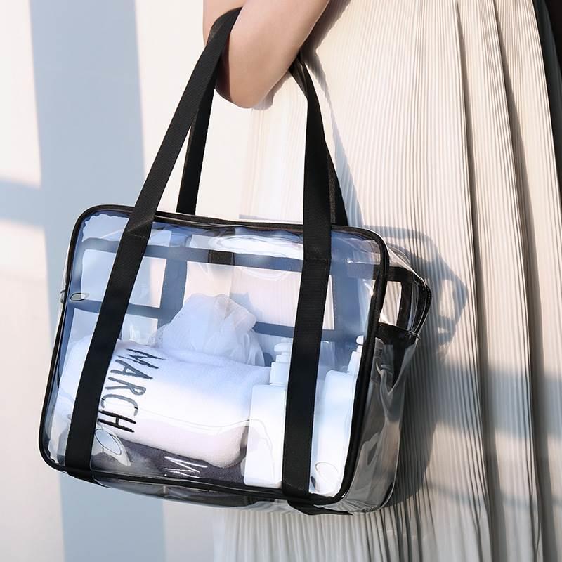 Transparent PVC Tote Bag Large Capacity Waterproof Zippered Jelly Bag Foldable Storage Handbag - Image 3