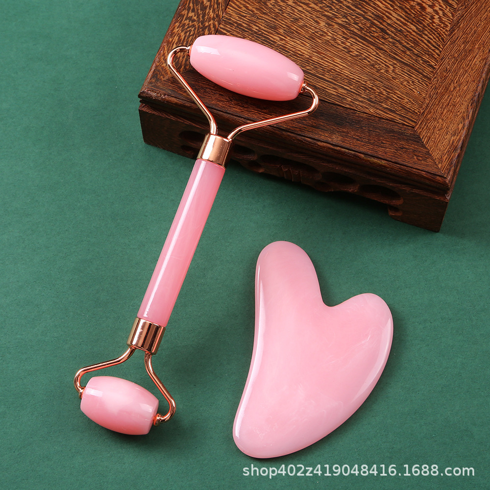 Acrylic Rose Quartz Facial Roller Gua Sha Set Dual Head Massage Tool Heart Shaped Scraping Board - Image 2