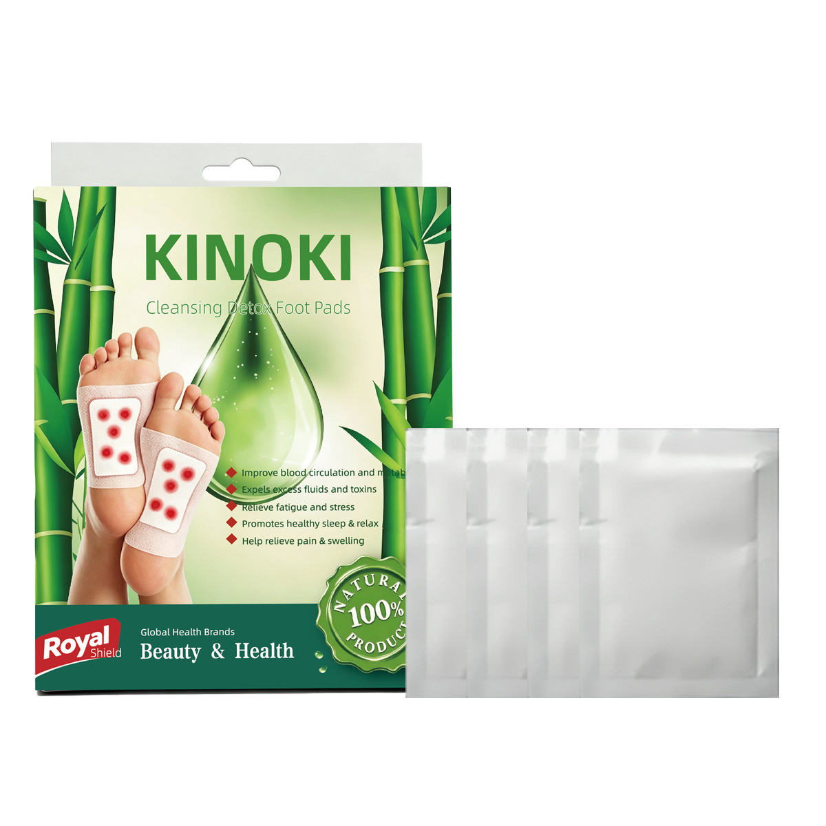 Kinoki Foot Patches with Mugwort and Bamboo Vinegar Gold Foil Foot Care 10 Patches per Box - Image 5