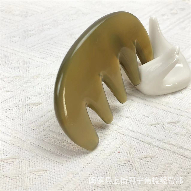 Natural Horn Five-Tooth Comb Head Massage Comb Gua Sha Scraping Board Meridian Gua Sha Tool - Image 2