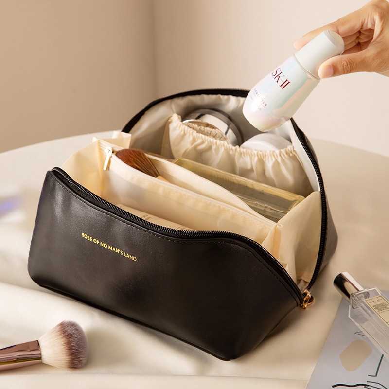 Large Capacity Shell Pillow Makeup Bag Portable Travel Cosmetic Toiletry Organizer Cream White - Image 3