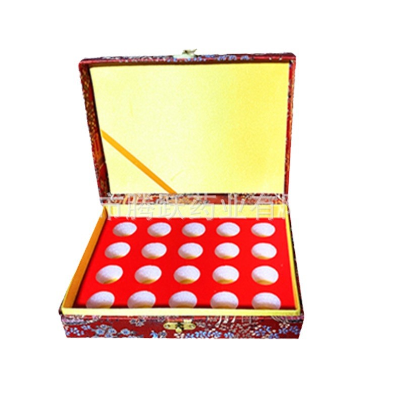 Yellow Red Brocade Gift Box Empty Jewelry Display Case 20 Holes 2cm 3cm Diameter Fabric - Image 5